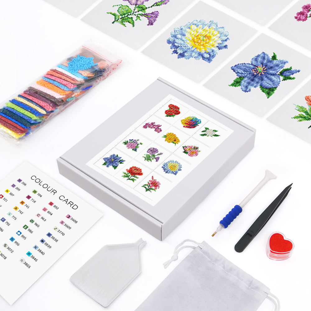 12Pcs Flowers Mini Diamond Art Set