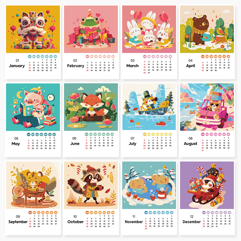 12 Pieces Cartoon Calender Set - Paint By Numbers