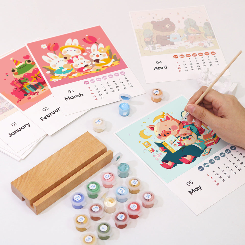 12 Pieces Cartoon Calender Set - Paint By Numbers