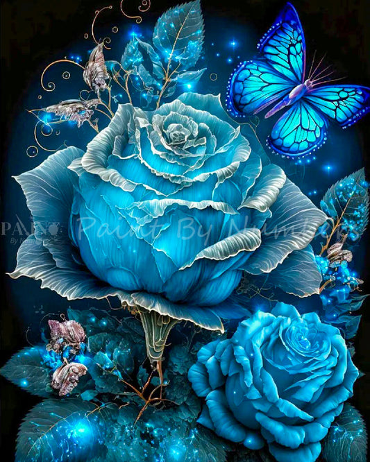 Blue rose butterfly Painting By Numbers