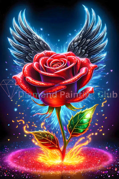 Feathers Red Rose Diamond Painting Art