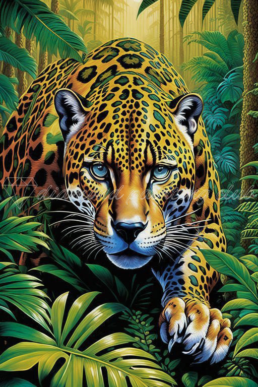 Jaguar Hunting Diamond Dot Art