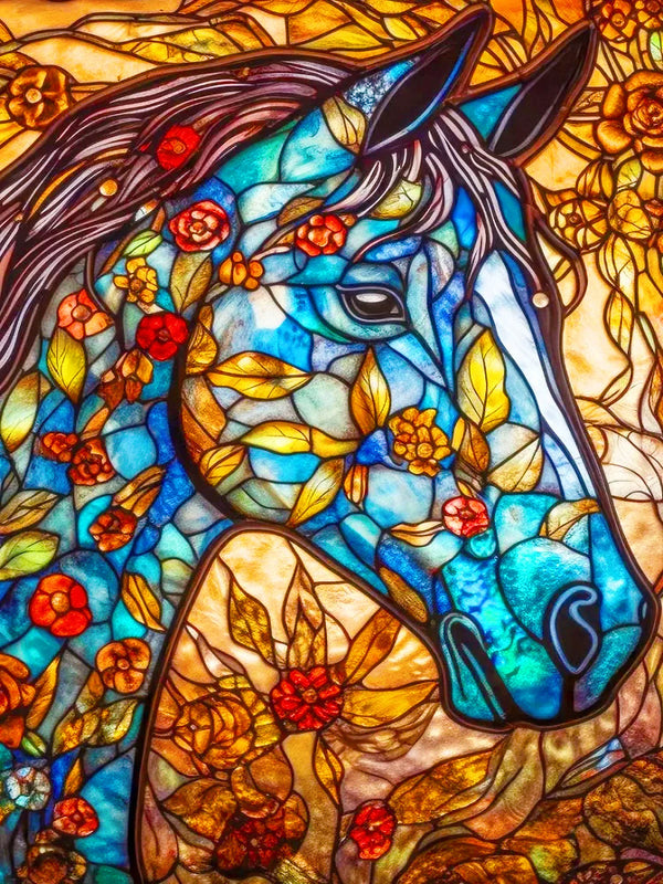 Mosaic Floral Blue Horse Diamond Painting