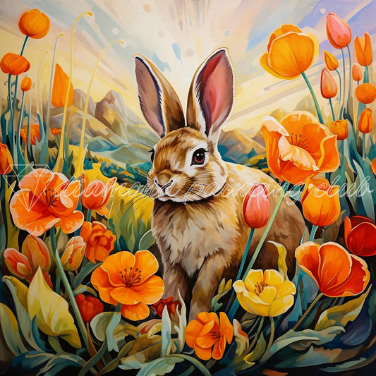 Rabbit In Flowers Diamond Painting Kit