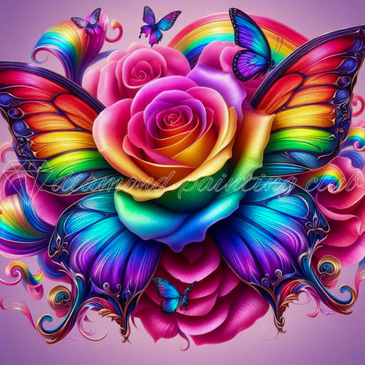 Rainbow Roses Butterflies Diamond Bead Art