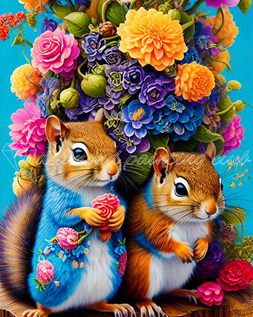 Squirrels With Flowers Diamond Art Kit