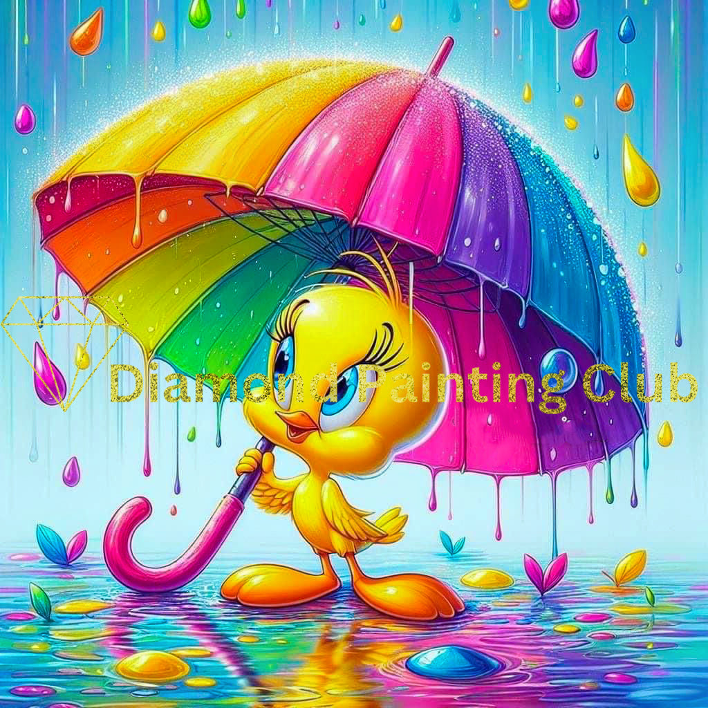 Tweety In Rainbow Rain Diamond Painting