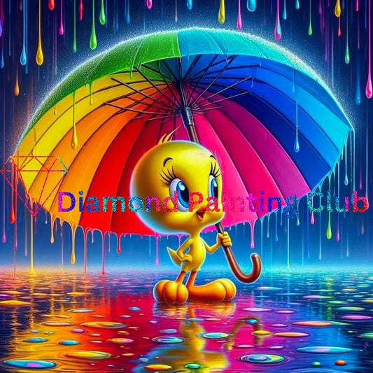 Tweety In Rainbow Rain Diamond Art