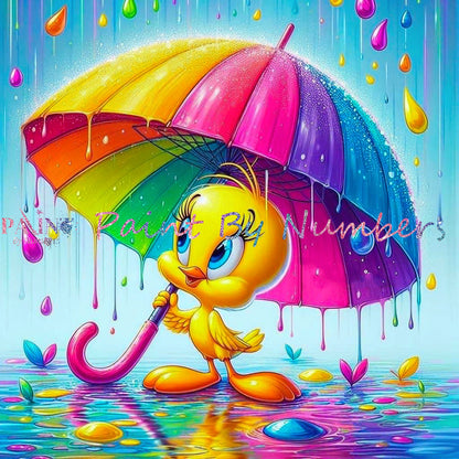 Tweety_In_Rainbow_Rain_Paint_By_Numbers