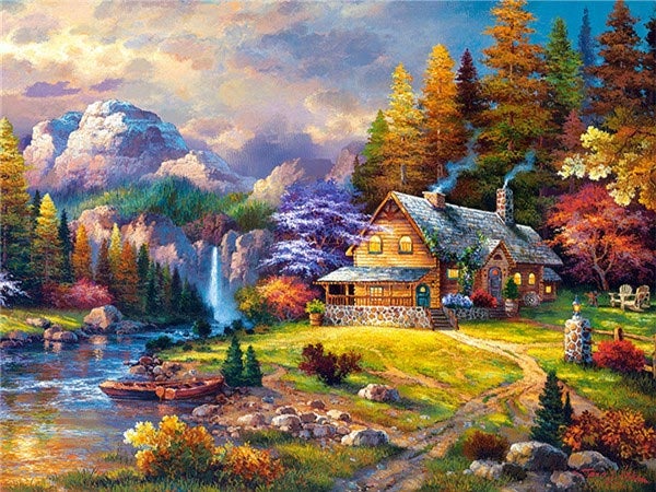 A House In A Valley - Diamond Beads Art