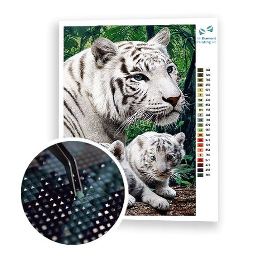 Adorables tigres blancs - Meilleur kit de peinture au diamant 