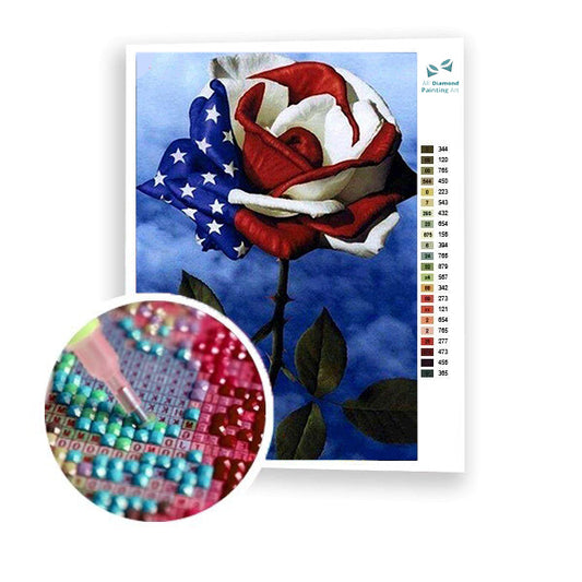 Rose mit amerikanischer Flagge – 5D-Diamantgemälde 