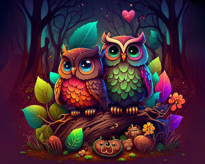 Lovely Owls Halloween Party Diamond Painting