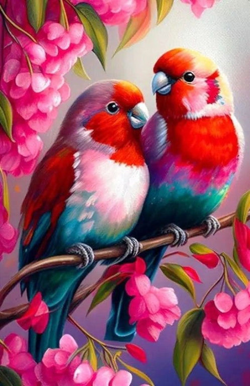 Red Birds Couple Paint By Diamonds