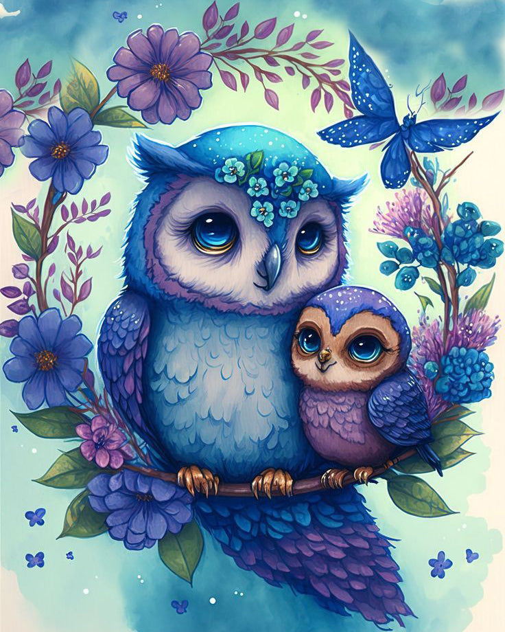 Sweet Blue Owls - Diamond Art