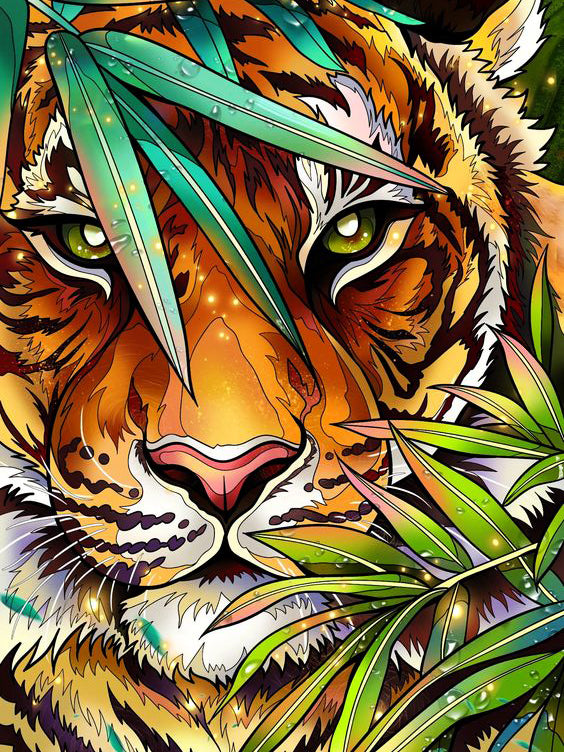 Tiger In Bush - Animal paint by numbers