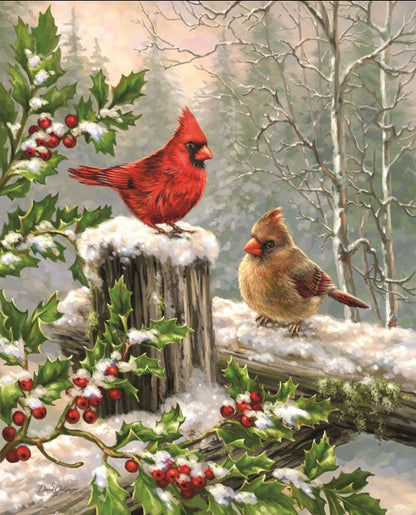 Holly Berries Red Bird - Diamond Art Painting kit - All Diamond Painting Art