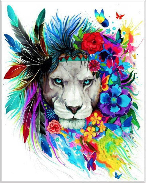 Colorful Blue Eyed Lion - All Diamond Painting Art