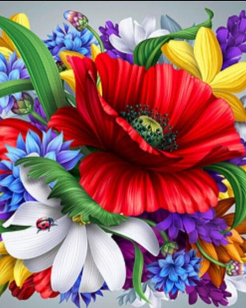 Multi Color Flowers - 5D Diamond Art - All Diamond Painting Art