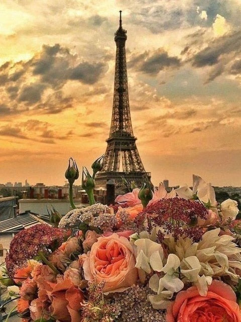Bouquet Evening Paris View - All Diamond Painting Art