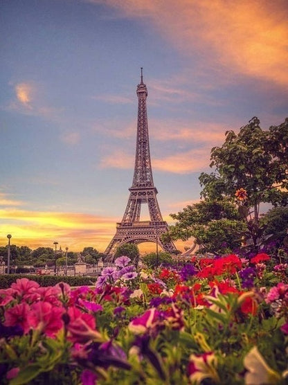 Stunning Flowers Eiffel Tower View - All Diamond Painting Art