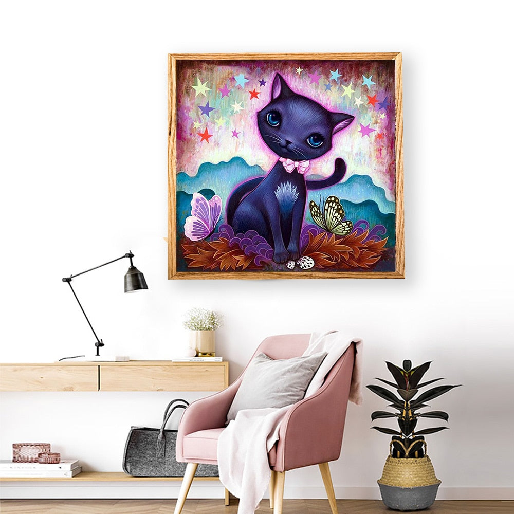 Lovely Cat & Butterflies - 5D Diamond Art - All Diamond Painting Art
