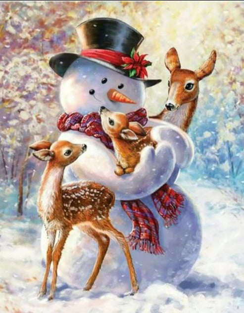 Snowman & Deer - Best Diamond Painting Kit - All Diamond Painting Art
